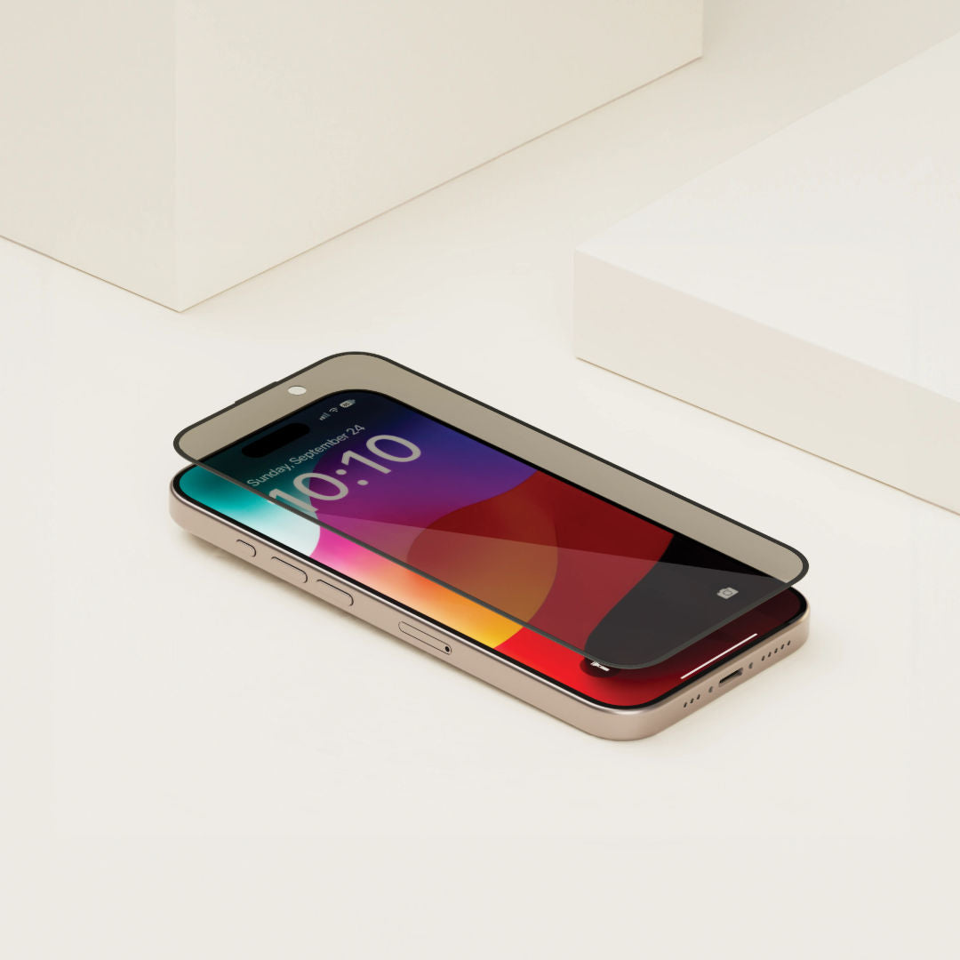 Levelo Full Screen Privacy Twice-Tempered Glass for iPhone 15 Pro & 15 Plus, Protection Against Impact