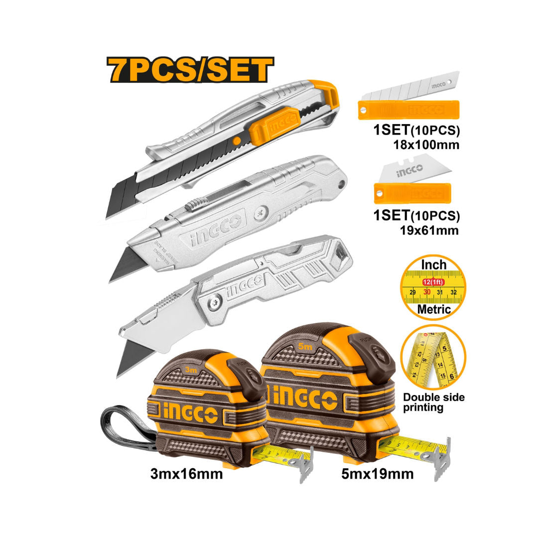 INGCO Measuring Tape & Utility Knife Set