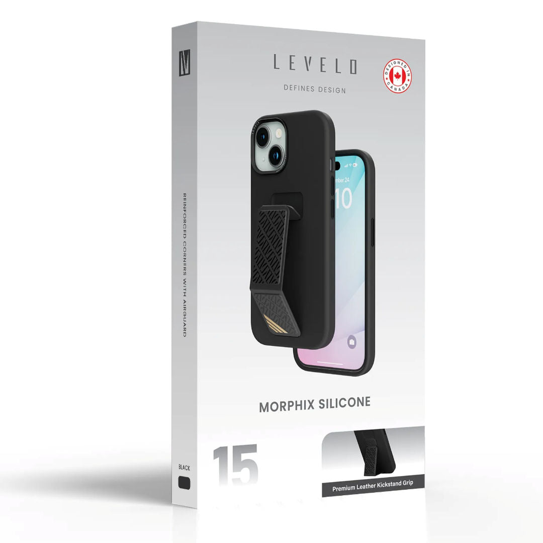 Levelo Morphix Silicone Case With Leather Grip For iPhone, 15 Series