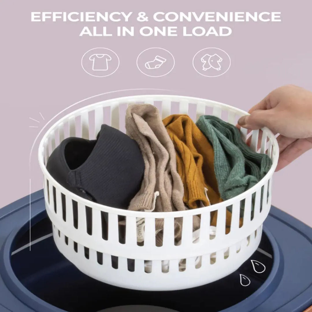 Green Lion Foldable Mini Washing Machine 9L, 60W, Portable Compact Washer for Travel & Home, Blue