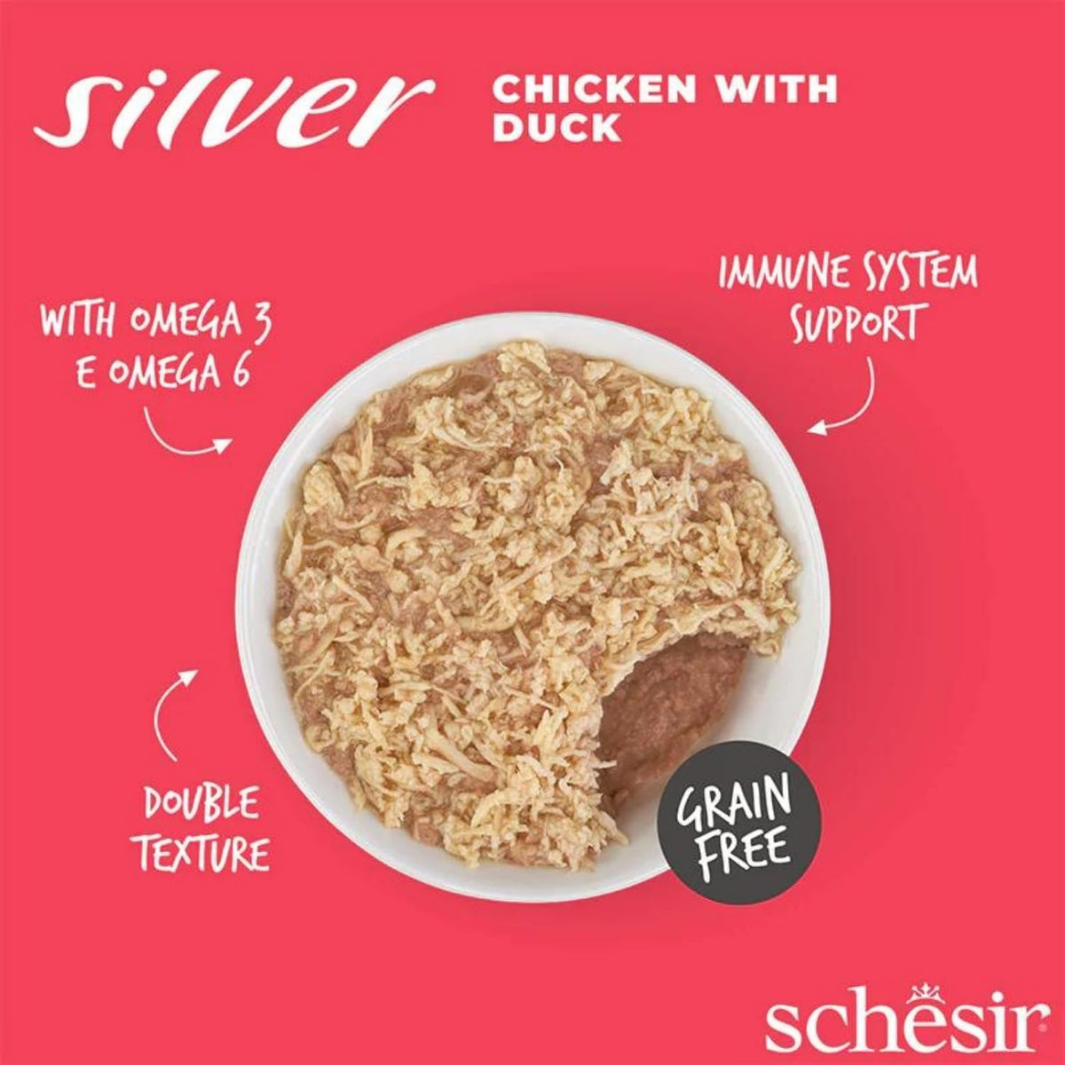 Schesir Silver Mousse & Fillets For Senior Cat Chicken with Duck Wet Food, 70gm