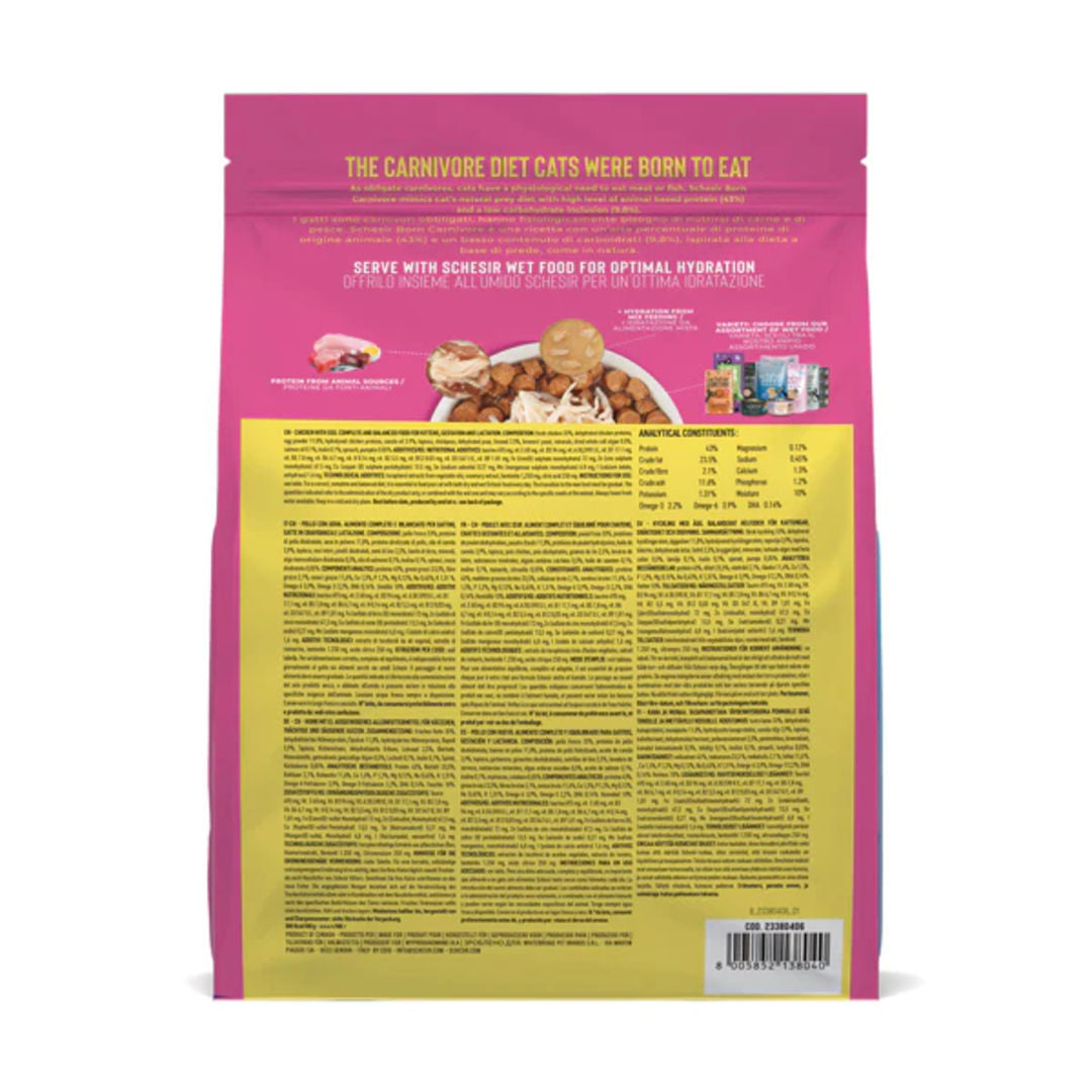 Schesir Born Carnivore Grain Free Oven Baked Dry Food High-Protein For Kitten, Chicken & Egg, 255g