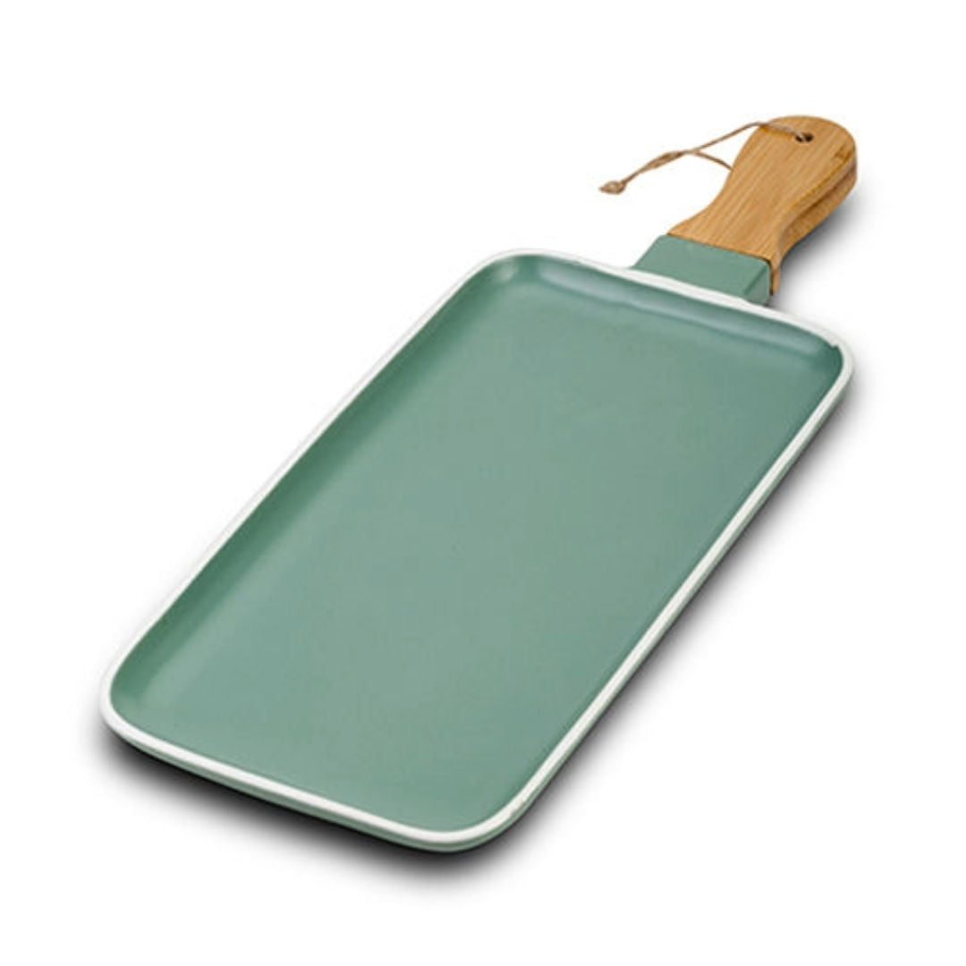 Nava Terrestrial Porcelain Serving Plate with Bamboo Handle, 41cm