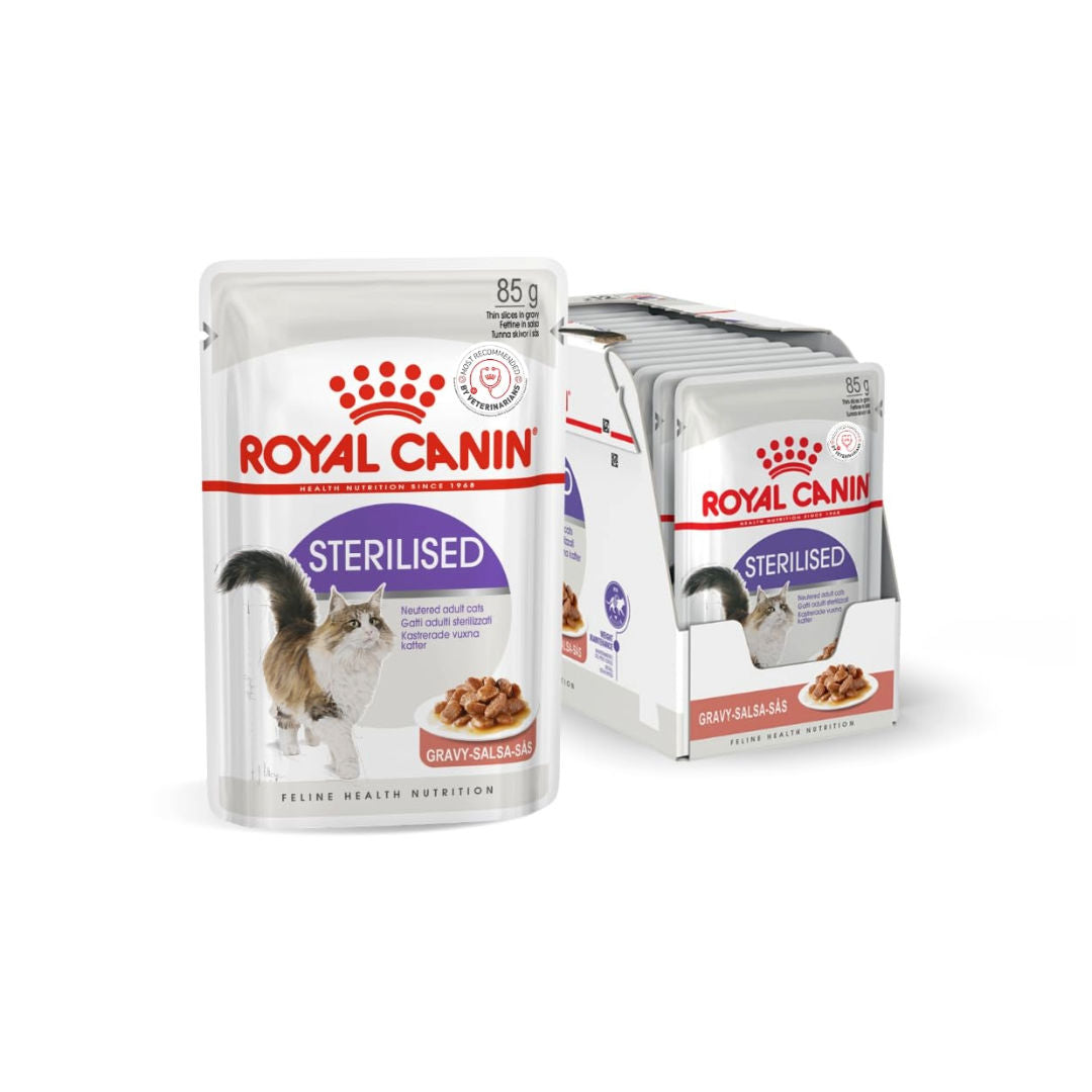 Royal Canin Sterilised Gravy Wet Cat Food, For Adult Sterilised Cat, 12x85g Pouches