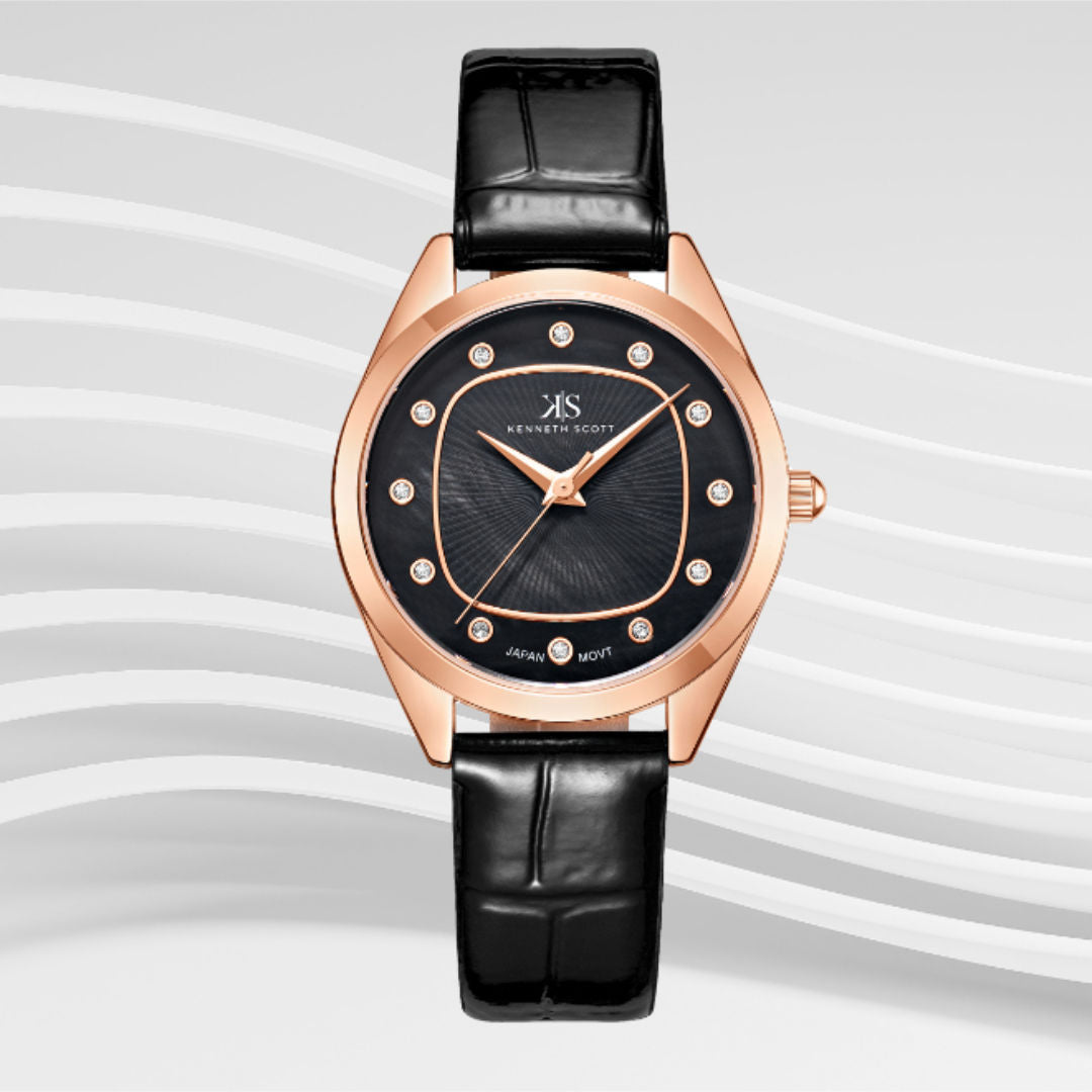 Kenneth Scott Women’s Analog Black Dial Watch, K24508-RLBB