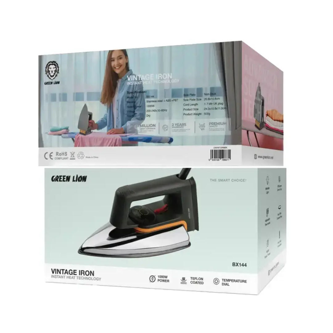 Green Lion Vintage Iron, 1000W, Black and Silver