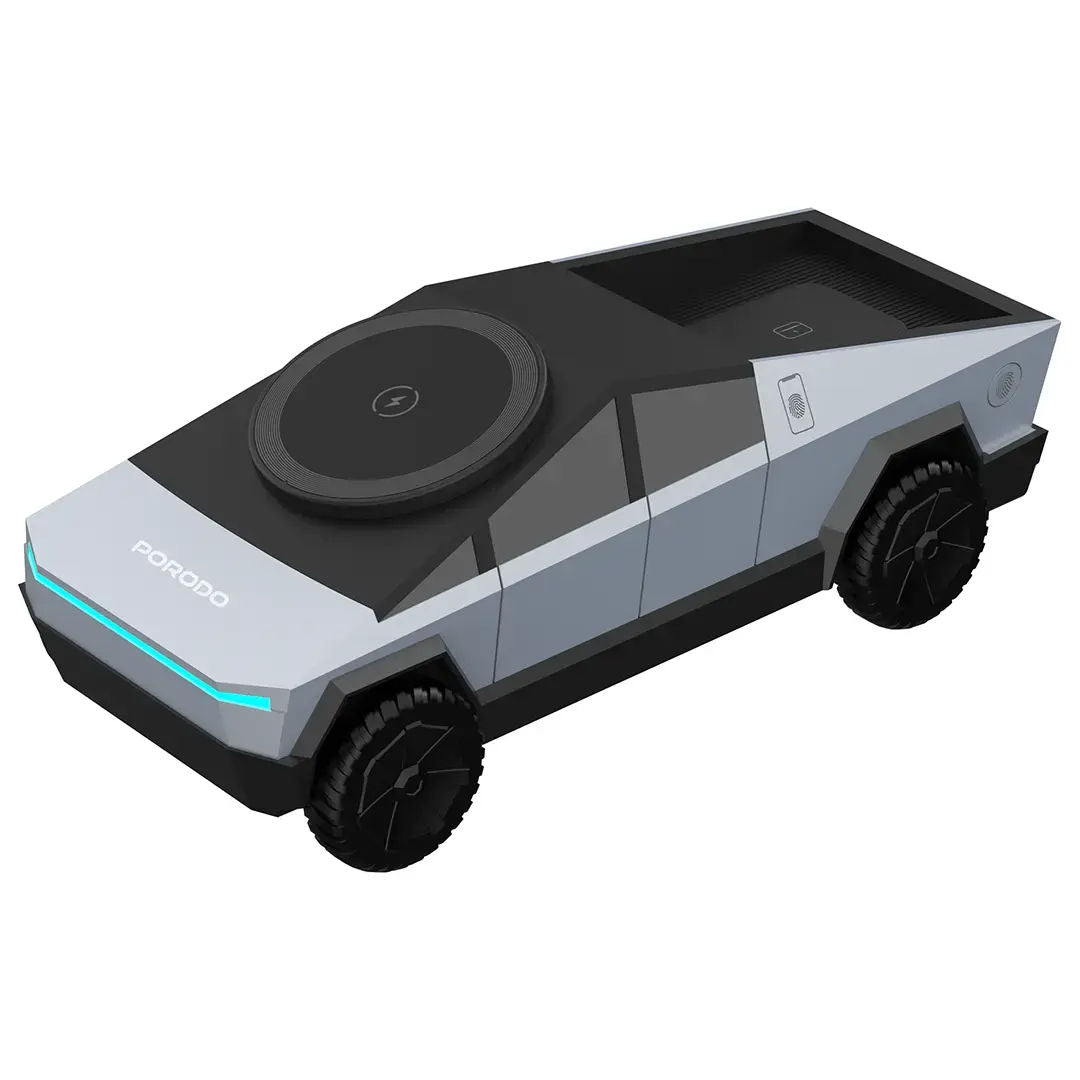 Porodo Cyber Dock Wireless Charger with Rotating Stand, Gray