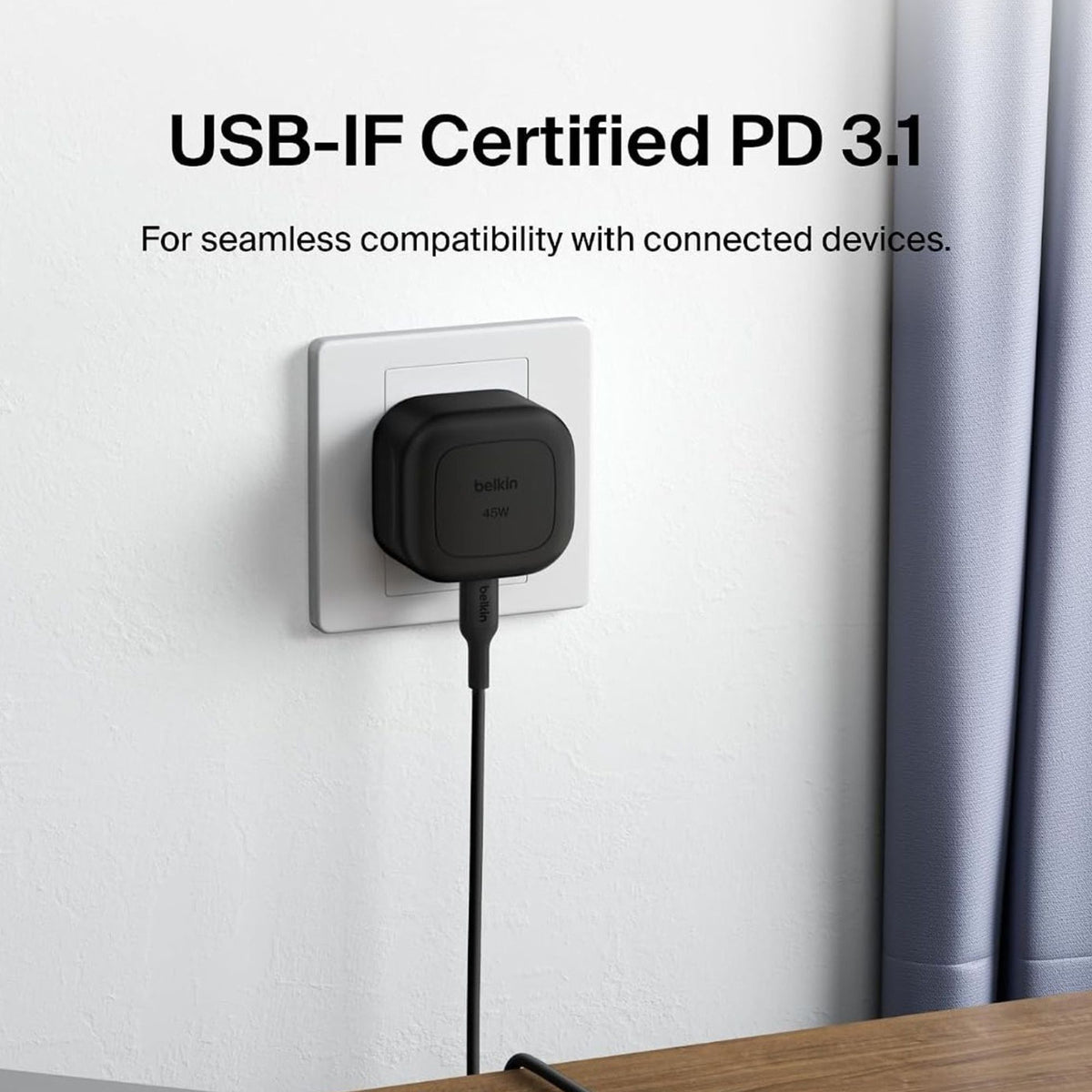 Belkin 45W USB-C PD Wall Charger, USB-C to USB-C Cable, 1M