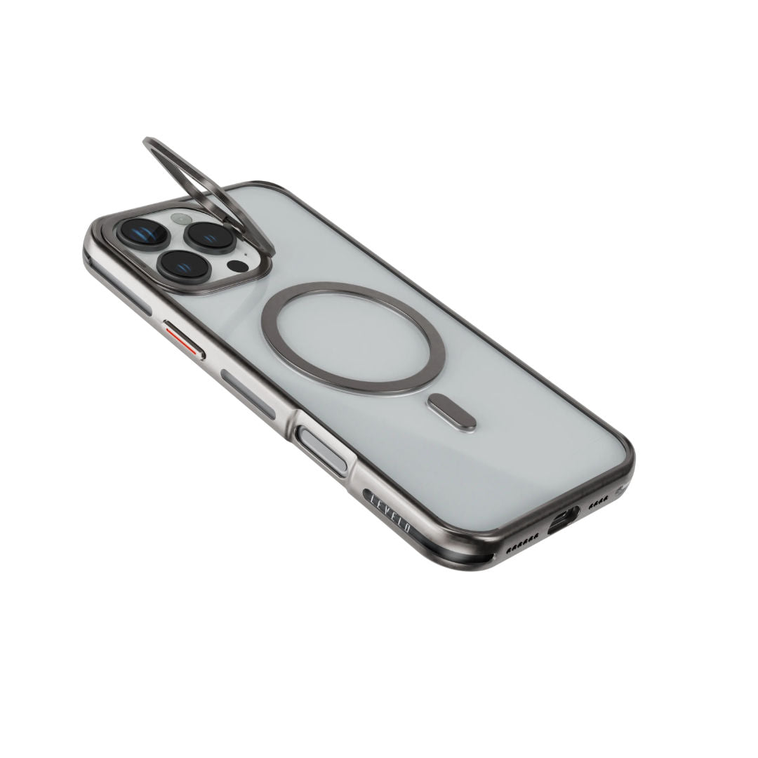 Levelo Elio PC Case with Camera Ring Stand for iPhone 16 Pro Max, Titanium