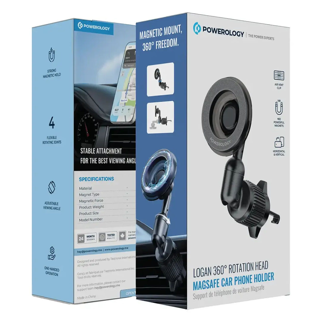 Powerology Logan 360° Rotation Head MagSafe Car Phone Holder, Black