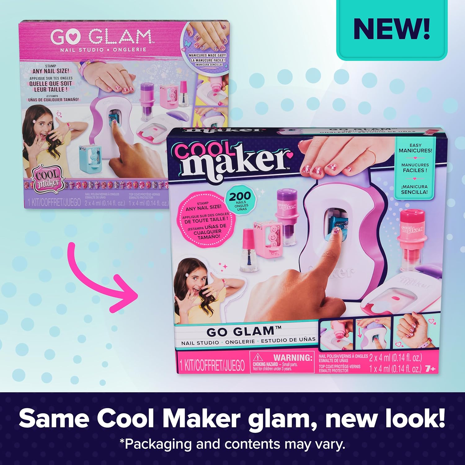 COOL Maker GO GLAM Nail Studio Nail Kit, Style 200 Nails, 4 Designs, 2 Polish Applicators & Mask