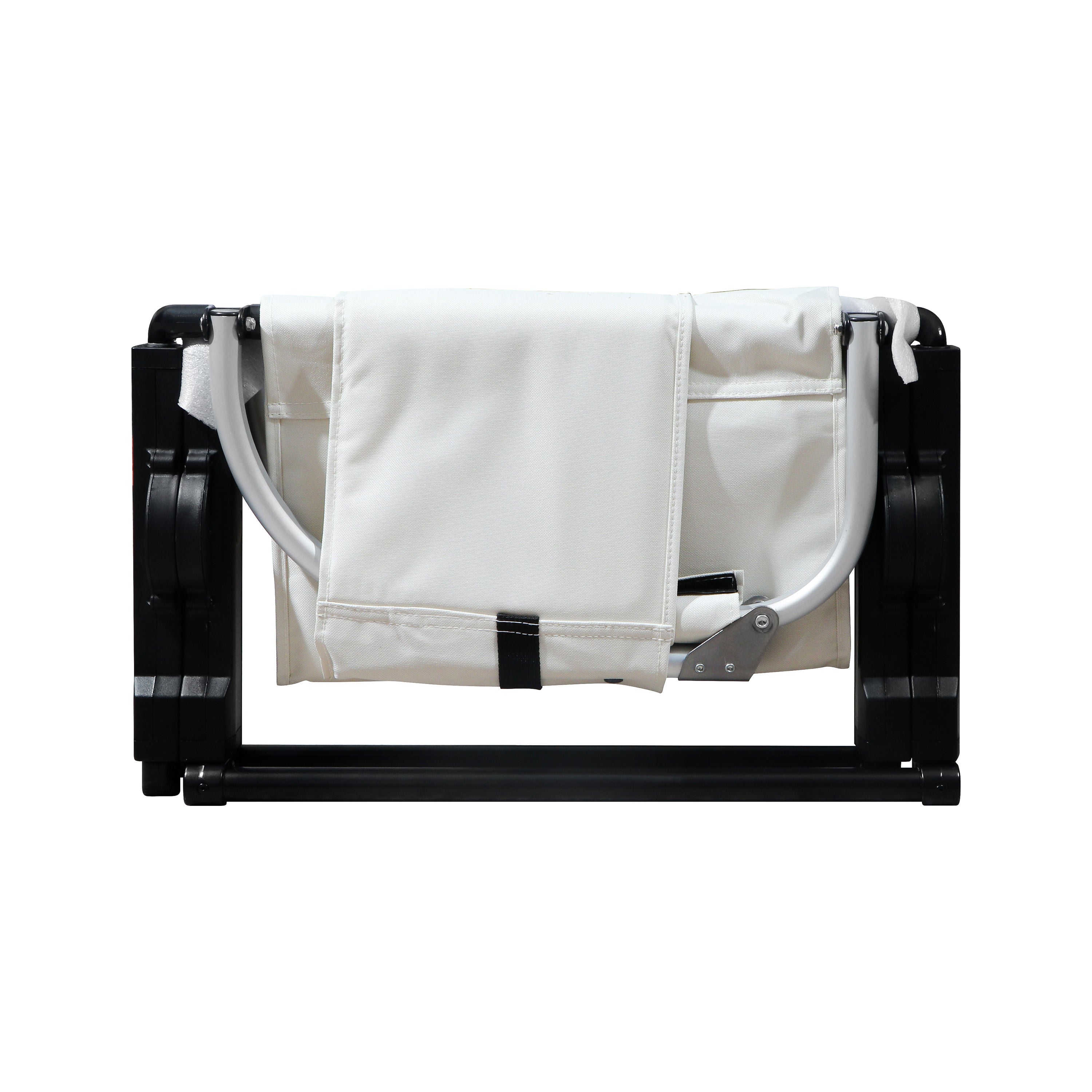 Heavy-Duty Folding Aluminum Director's Camping Chair with Side Storage Pocket, White & Black