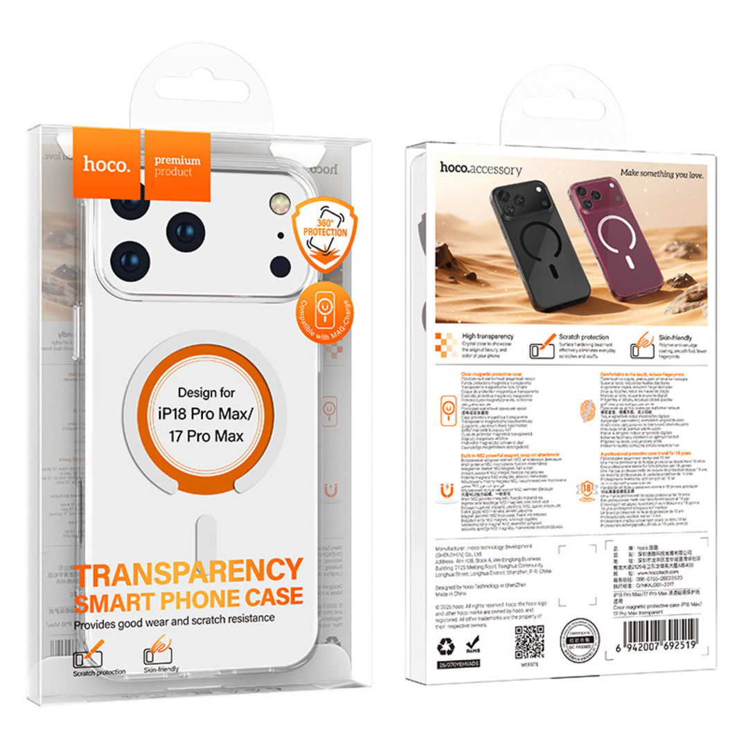 Hoco Clear Magnetic Protective Case for iPhone 18 Pro Max, iPhone 17 Pro Max, HD Transparent, Scratch Resistant