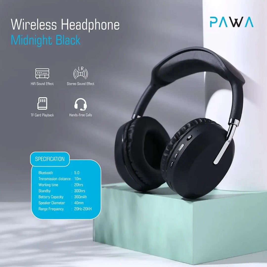 Pawa Thunk Over-Ear Wireless Stereo Headphone, Black