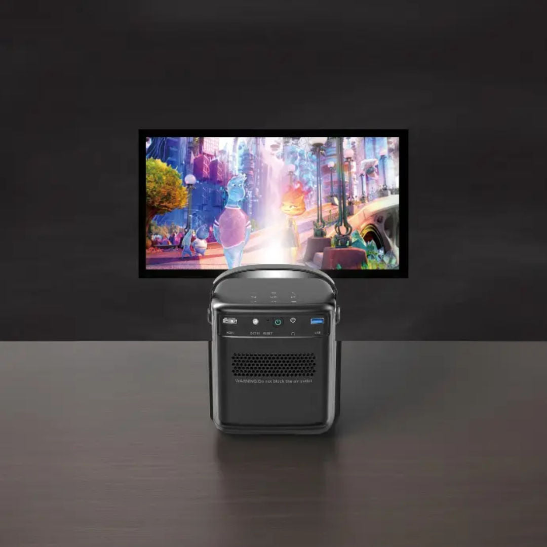 Powerology Starbeam Google DLP Projector, 100", Google TV, Auto Focus, Black