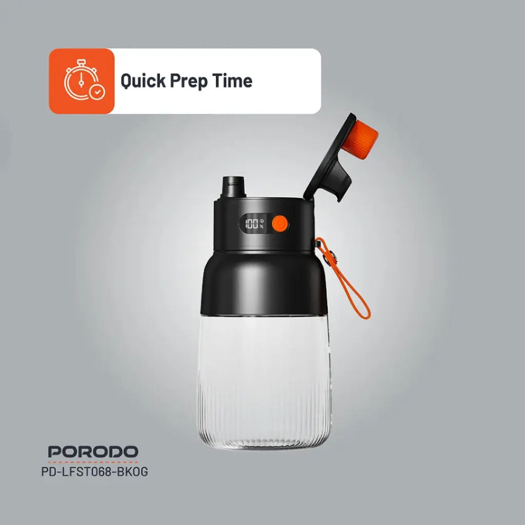 Porodo Lifestyle Blend & Sip Portable Blender, Black/Orange