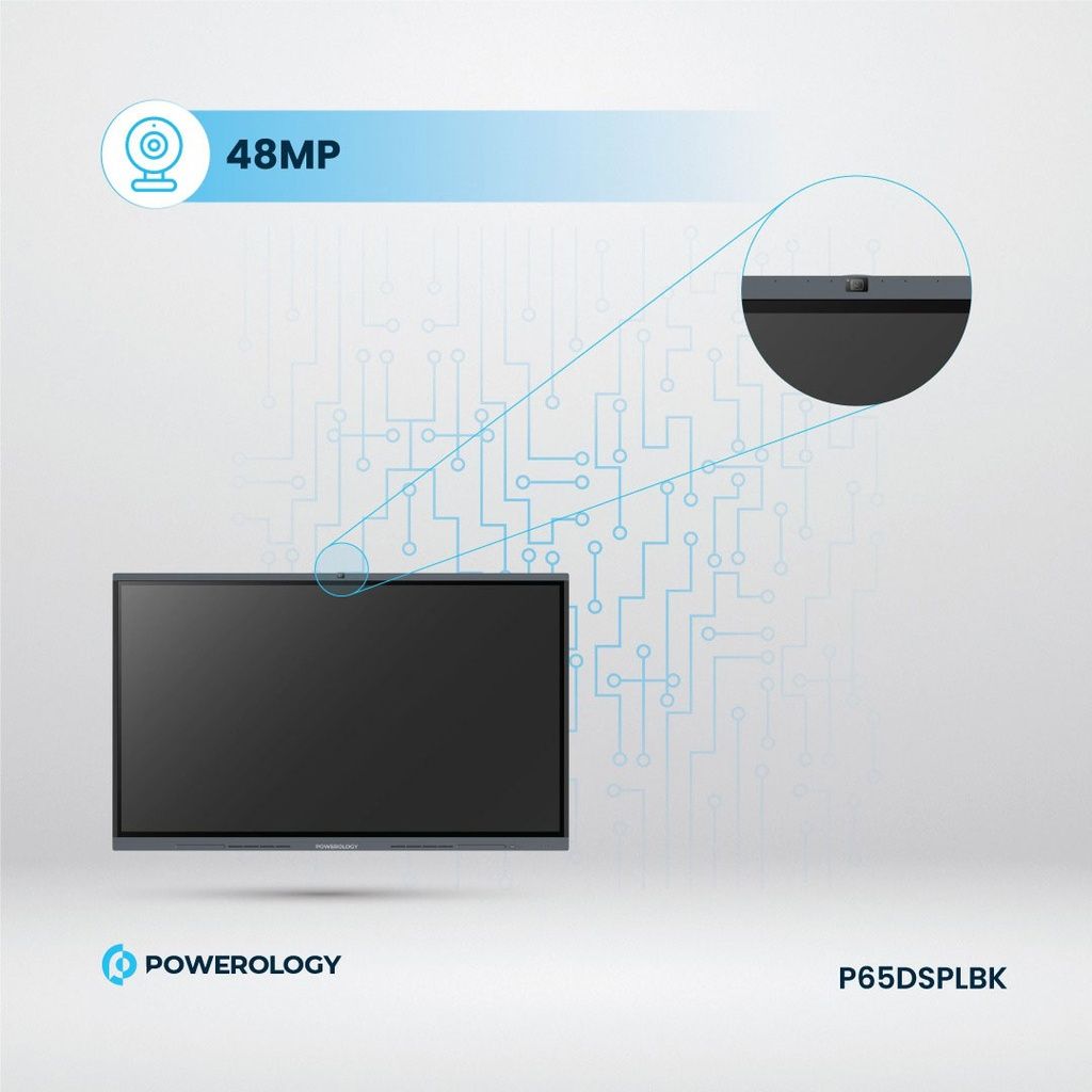 Powerology 65" Interactive Smartboard, Android 11 + Windows 11, 8GB + 128GB, Black