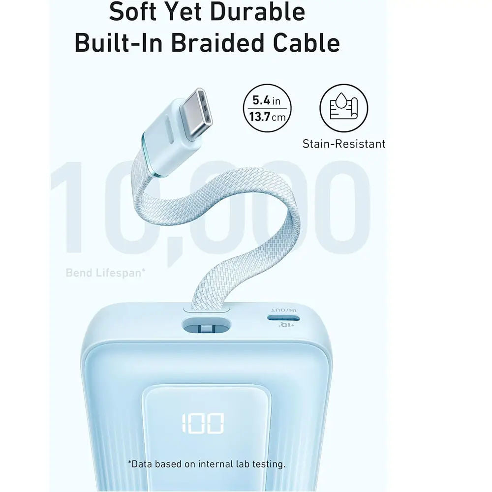 Anker Zolo Power Bank 10000mAh 30W High-Speed Portable Charger with Built-in USB-C Cable, Black