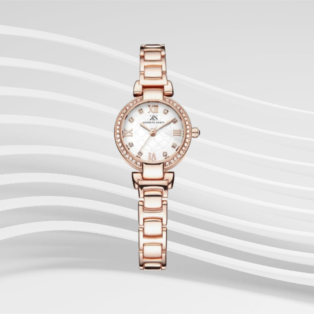 Kenneth Scott Women’s Analog White Dial Watch, K22520-RBKM