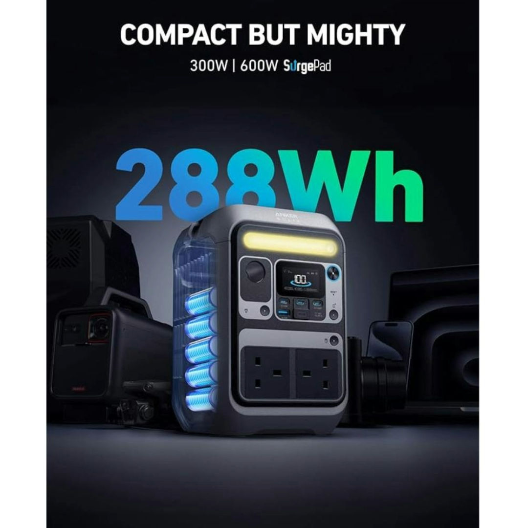 Anker SOLIX C300X Portable Power Station, 300W, 600W Peak, Solar Ready, Fast Recharge