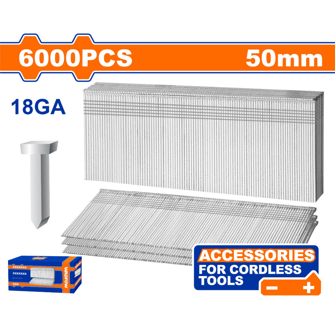WADFOW Brad Nails, Ga18 Precision Nails, 6000 pcs Color Box, For Nail Gun Models WBJ Series
