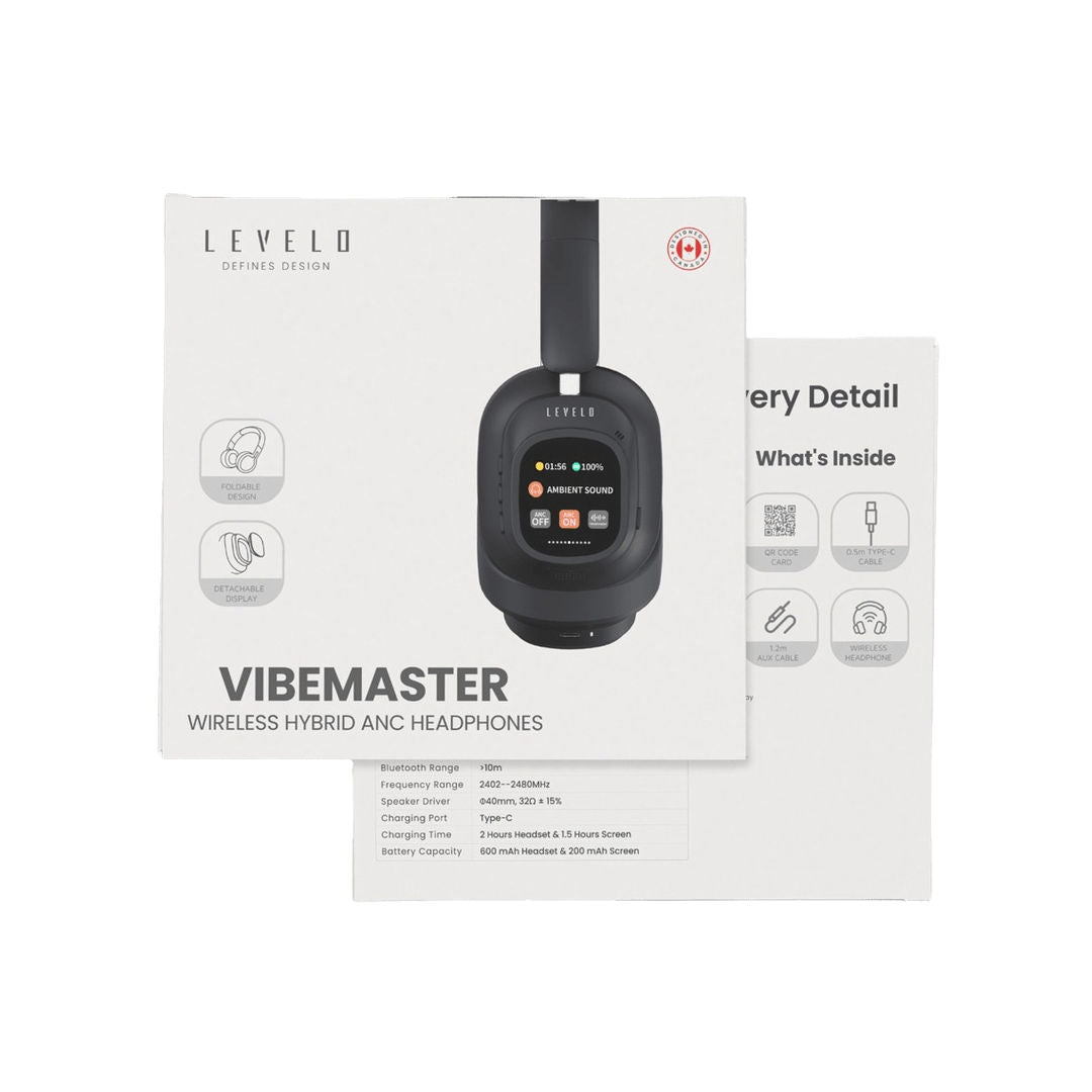 Levelo VibeMaster Wireless Hybrid ANC Headphone, Black
