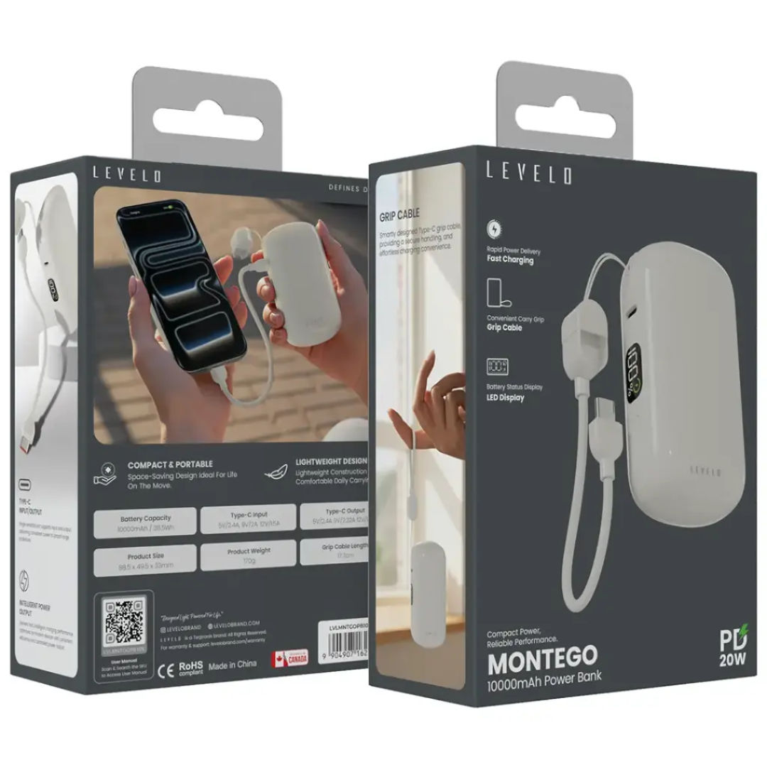 Levelo Montego 10000mAh Compact Power Bank, Type-C Input/Output