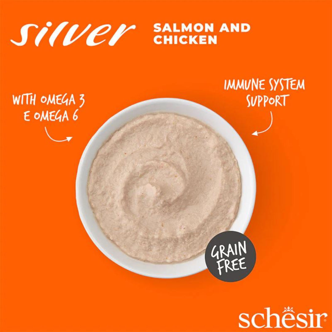 Schesir Silver Mousse Senior Cat Salmon & Chicken Wet Food, 80gm