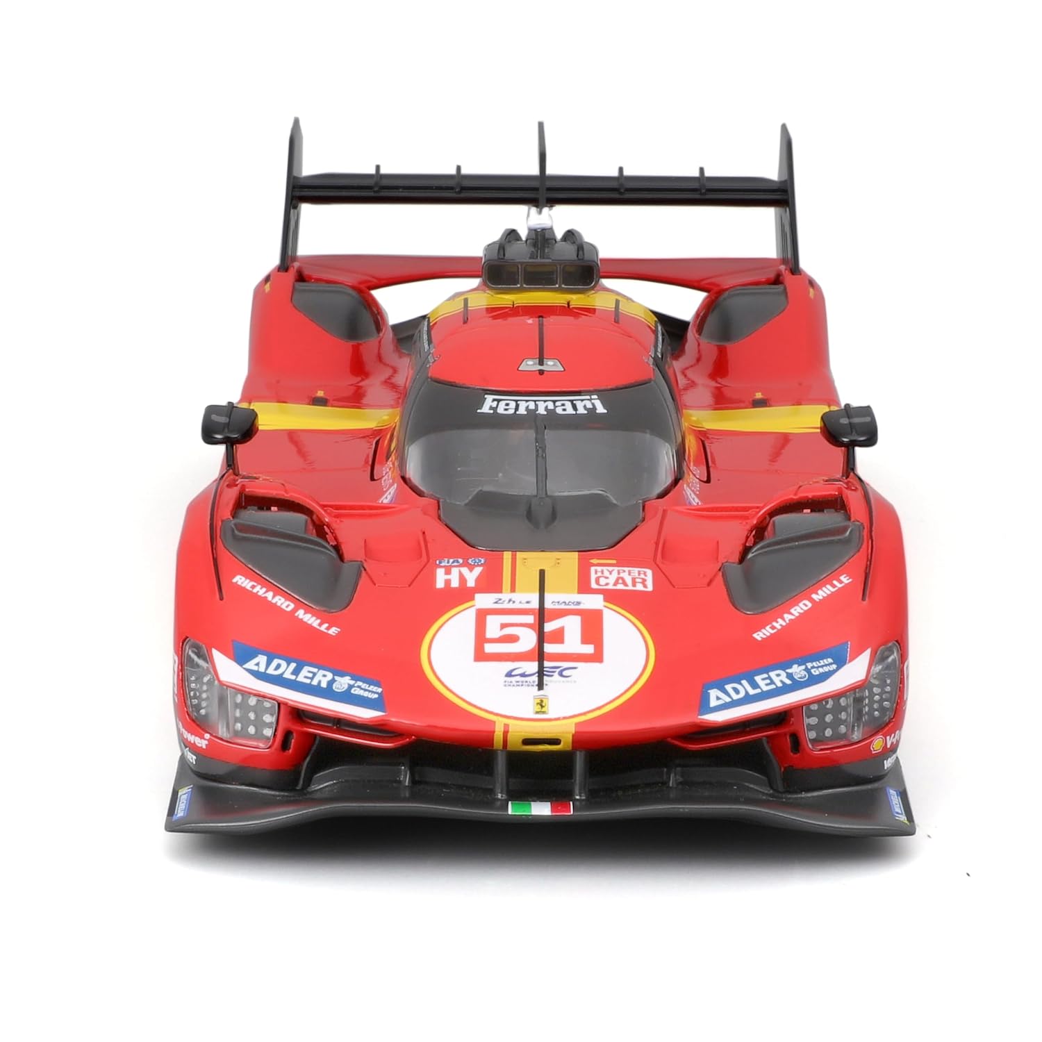 Bburago 24h LeMans 2023, Ferrari 499P Racing, Die-Cast Metal Car Kit, Red, 34 Pieces, 1:24