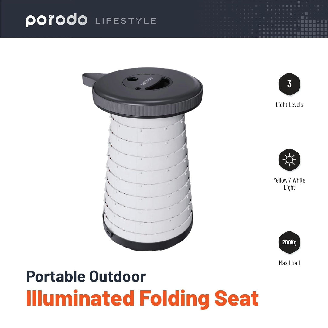 Porodo Camping Telescopic LED Stool, Black