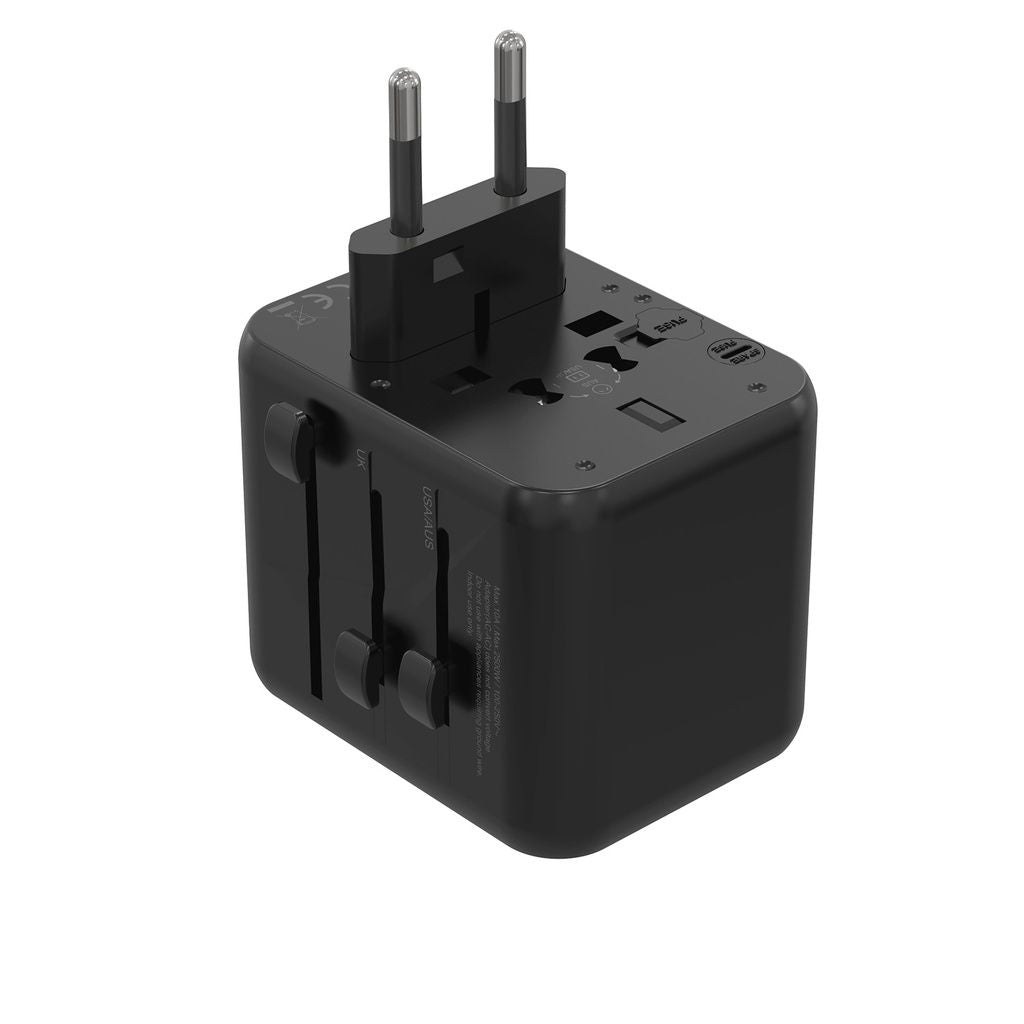 Porodo Dual USB-A Universal Travel Adapter 2.4A, Black
