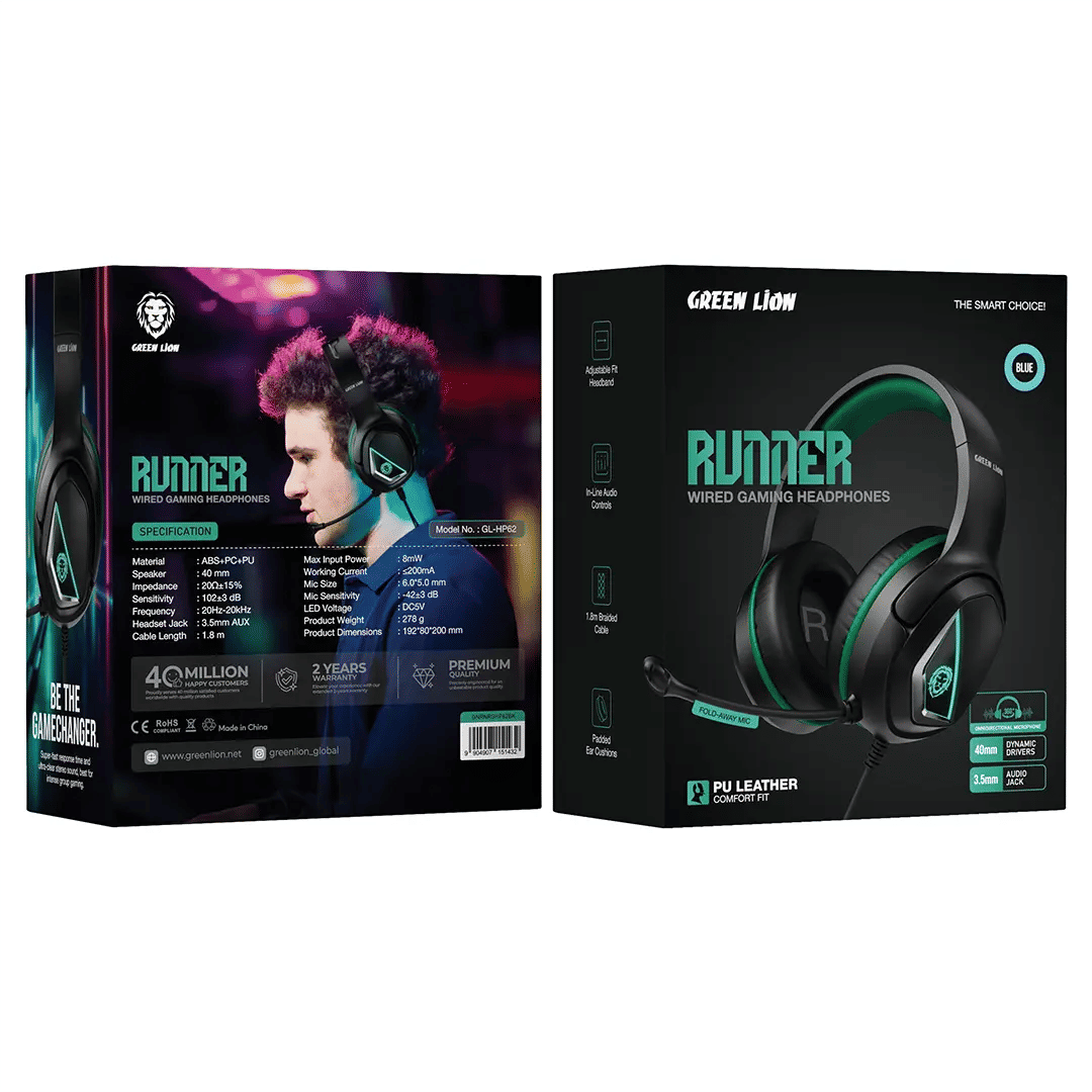 Green Lion Runner Wired Gaming Headphone - Blue