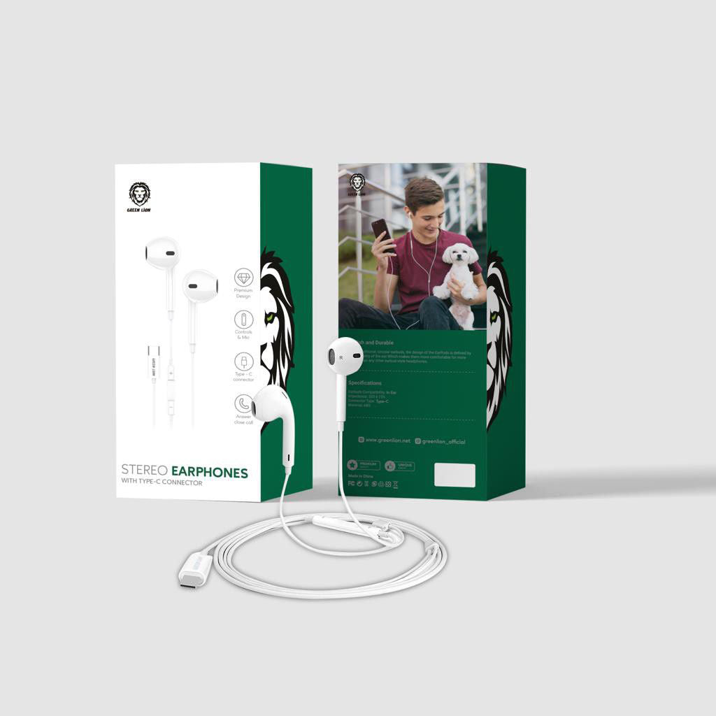 Green Lion Stereo Earphones with Type-C Connector