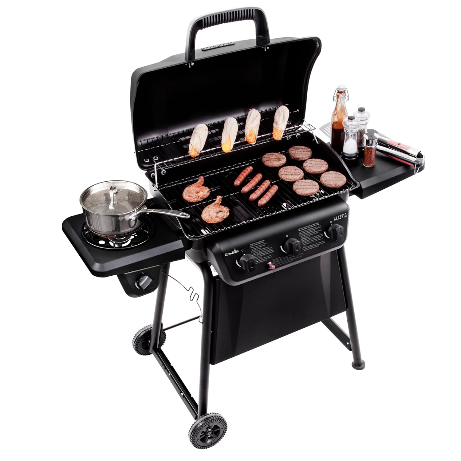 Char-Broil Classic 3-Burner Gas Grill, Propane BBQ With Side Shelves