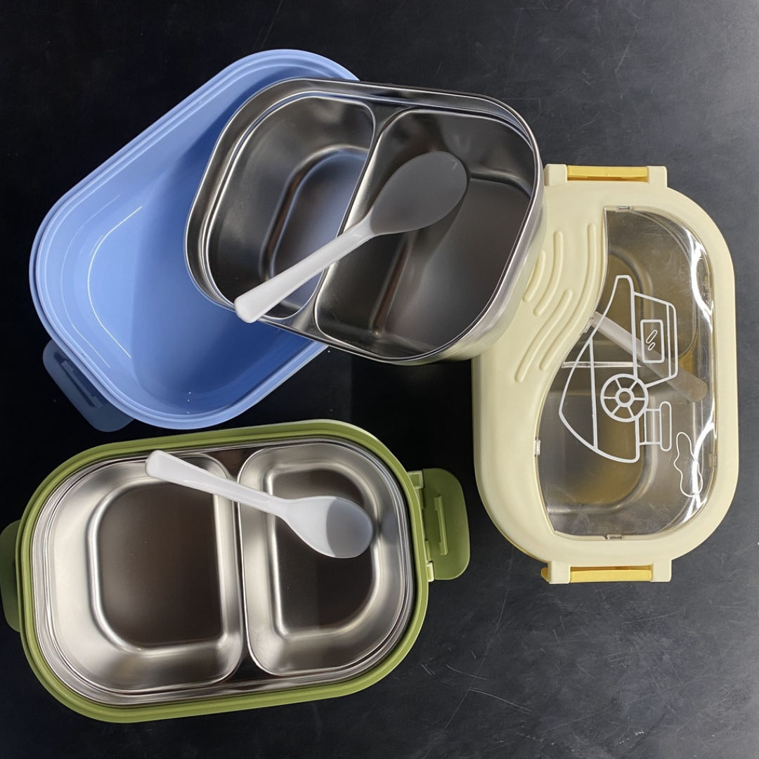 Twisoo Lunch Box Stainless Steel divided with Spoon, Mix Colors