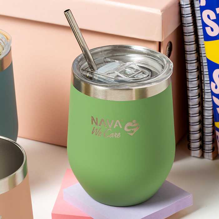 NAVA We Care Stainless Steel Insulated Travel Mug with Straw, 360ml