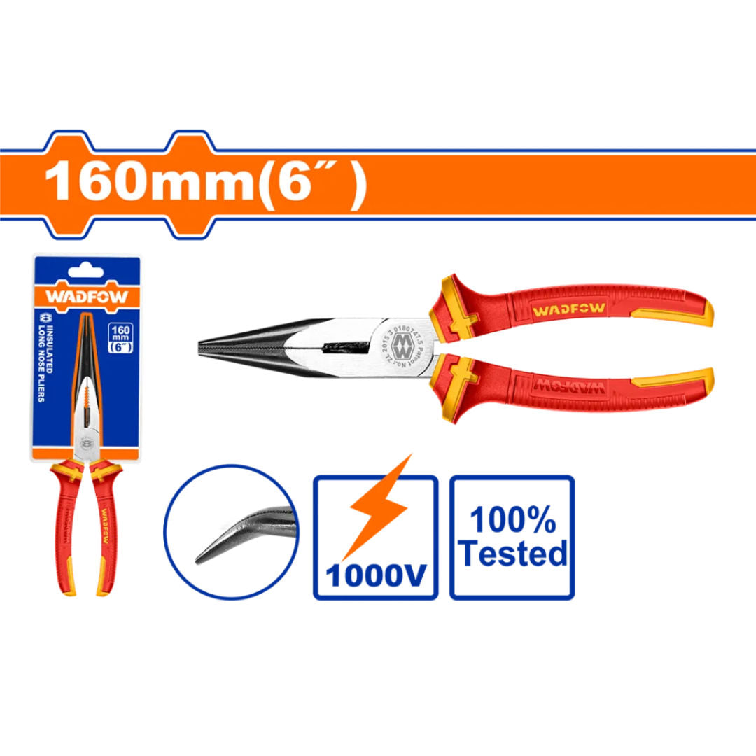 WADFOW Insulated Bent Nose Pliers, 6"/160 mm