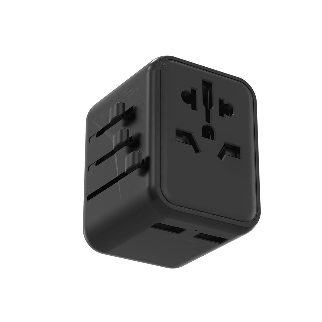 Porodo Dual USB-A Universal Travel Adapter 2.4A, Black