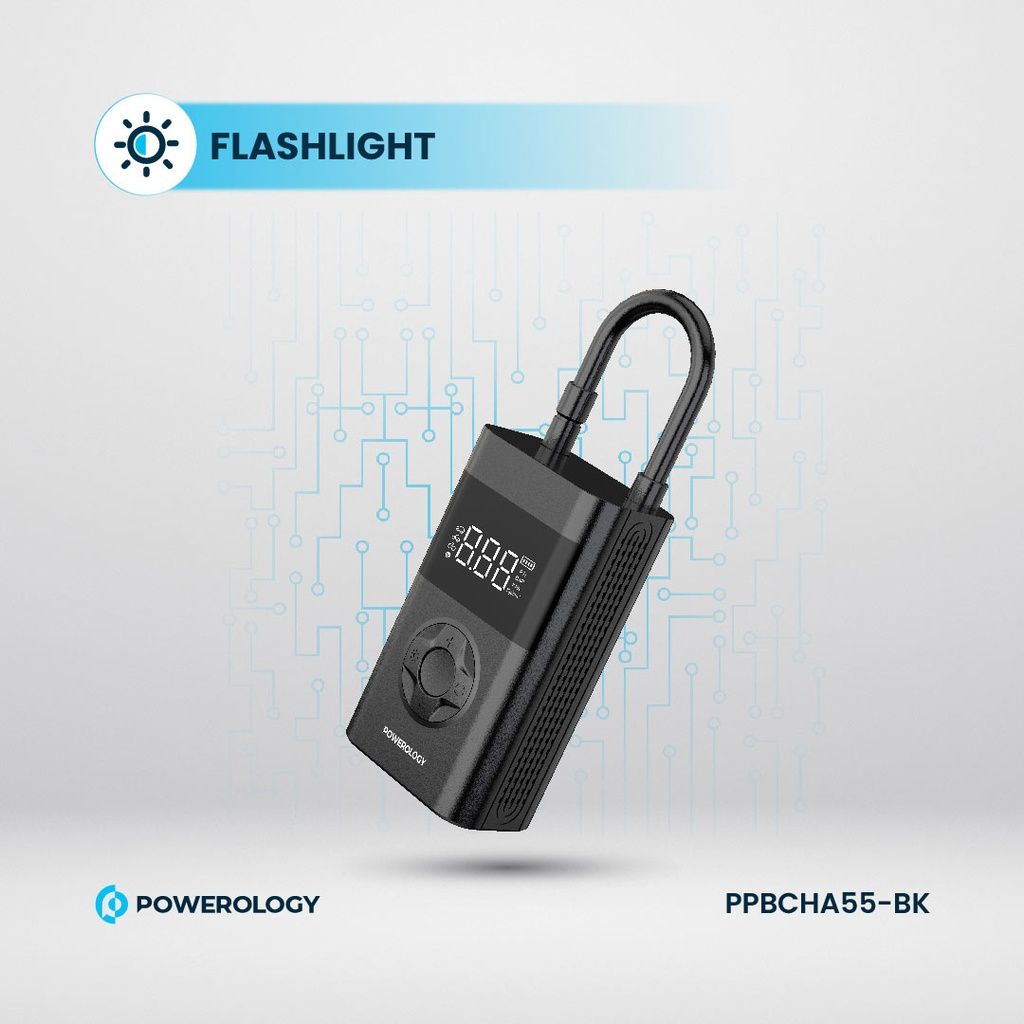 Powerology Ultra Portable Air Compressor Power Bank 4000mAh, 150 PSI Tire Inflator with LED Light, Black