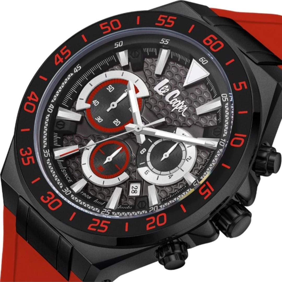 Lee Cooper Men's Multi Function Red Silicon Strap Watch, LC08003.658