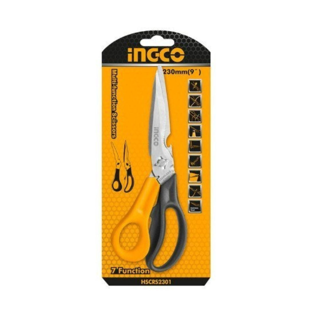 INGCO 9″ Multi-Function Scissors, 7-in-1 Stainless Steel, Wire Cutter, Bottle Opener, Knife