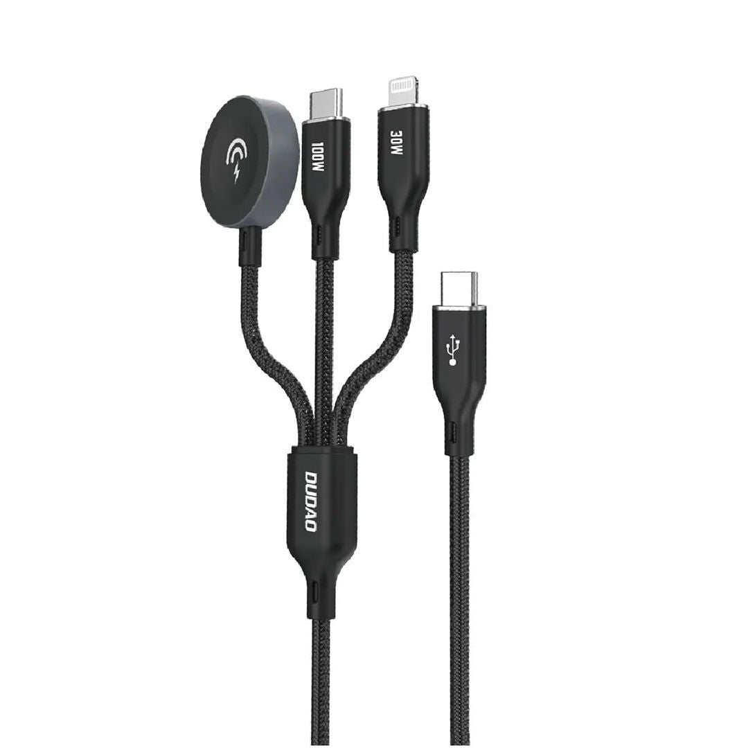 DUDAO A12MAX+ 100W 3-in-1 Super Fast Charging Cable, USB-C, Lightning & Wireless Charger, PD Fast Charging for iPhone, iPad, MacBook, Android & Smartwatch, Durable Nylon Braided Multi-Charging