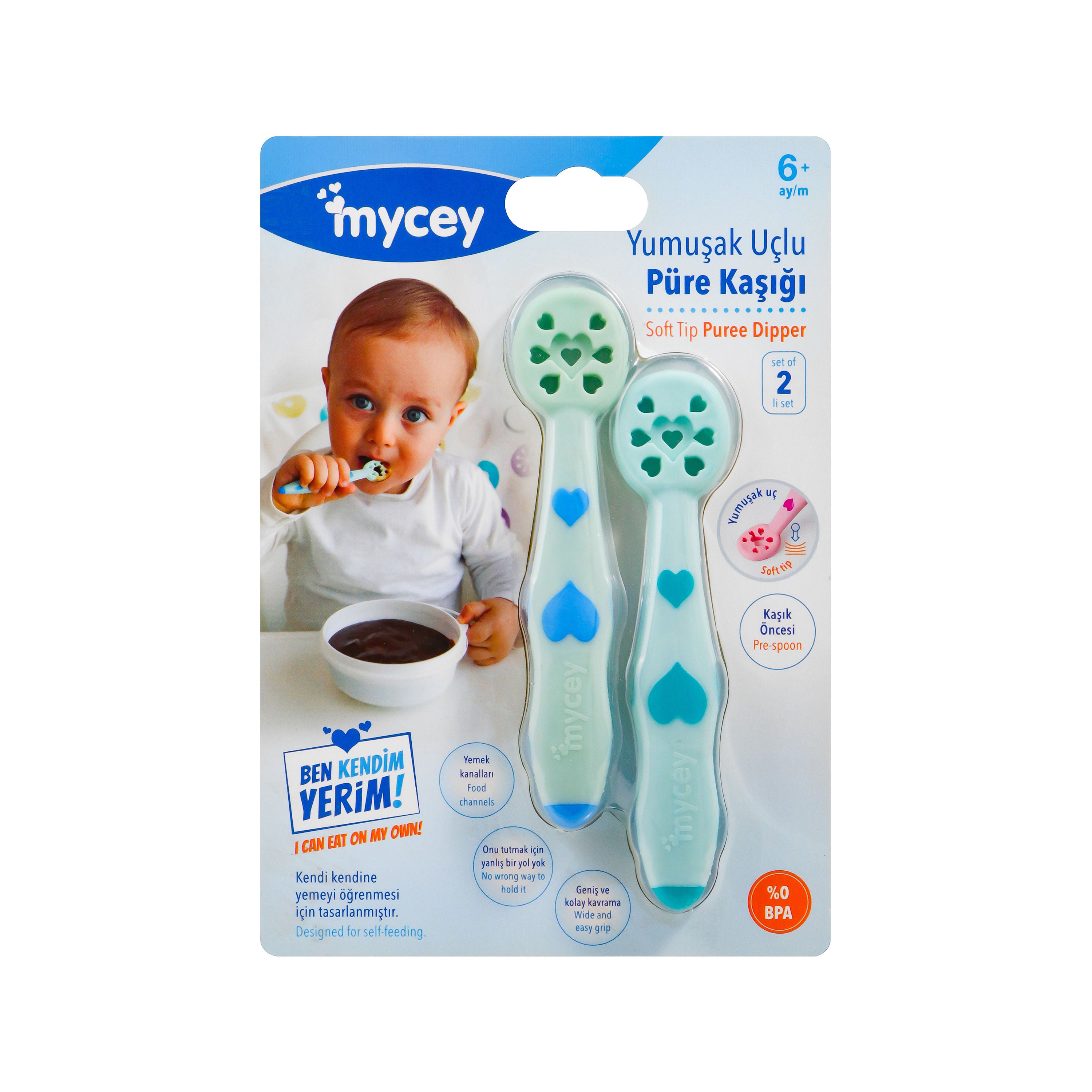 Mycey Soft Tip Puree Dipper, 2 Pcs, Blue, Tcm06211