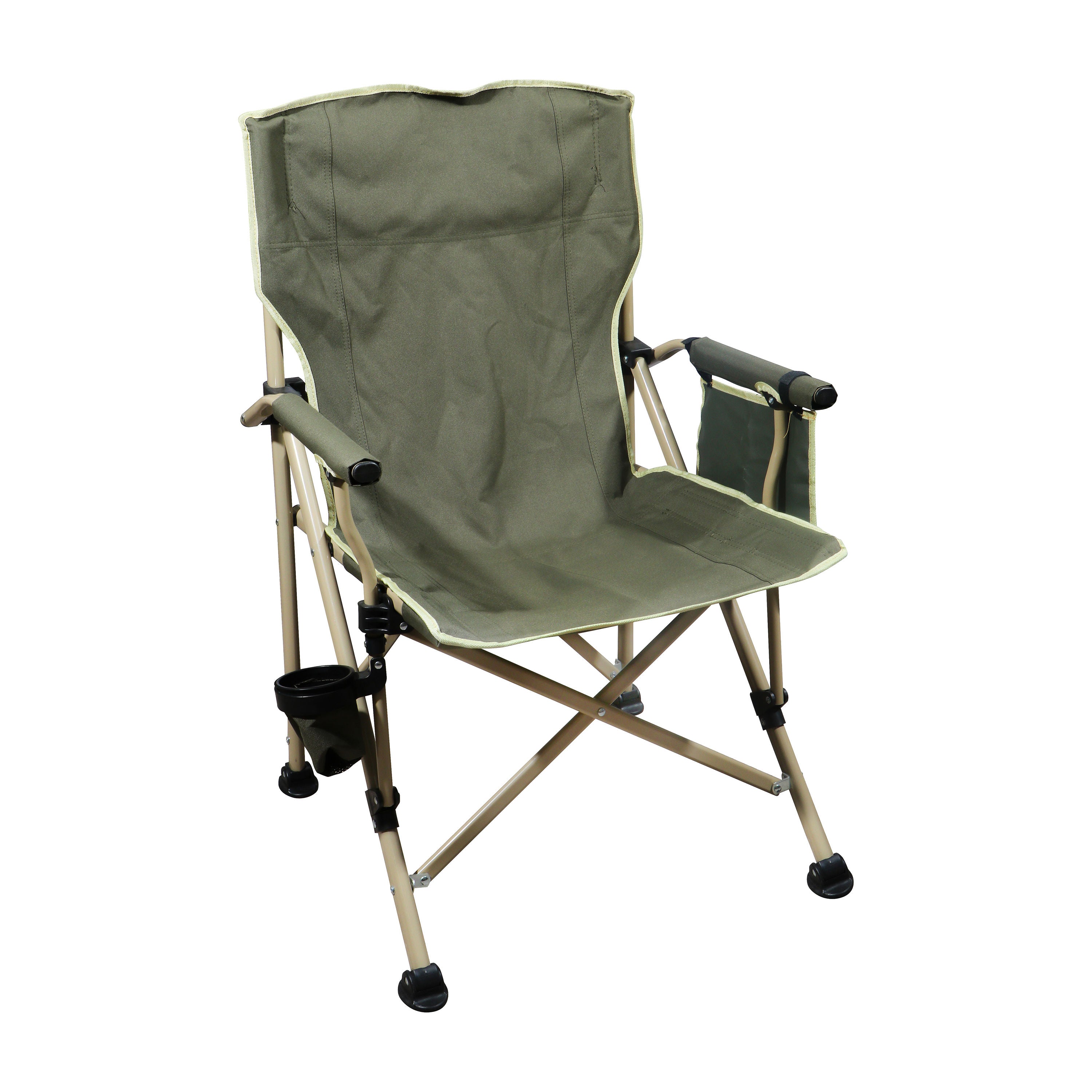 Heavy-Duty High-Back Folding Camping Chair with Side Storage & Cup Holder