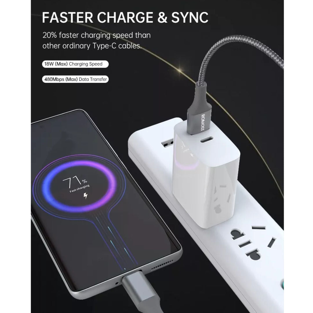 Romoss USB-A To USB-C Cable, 20W, CB3035, Gray