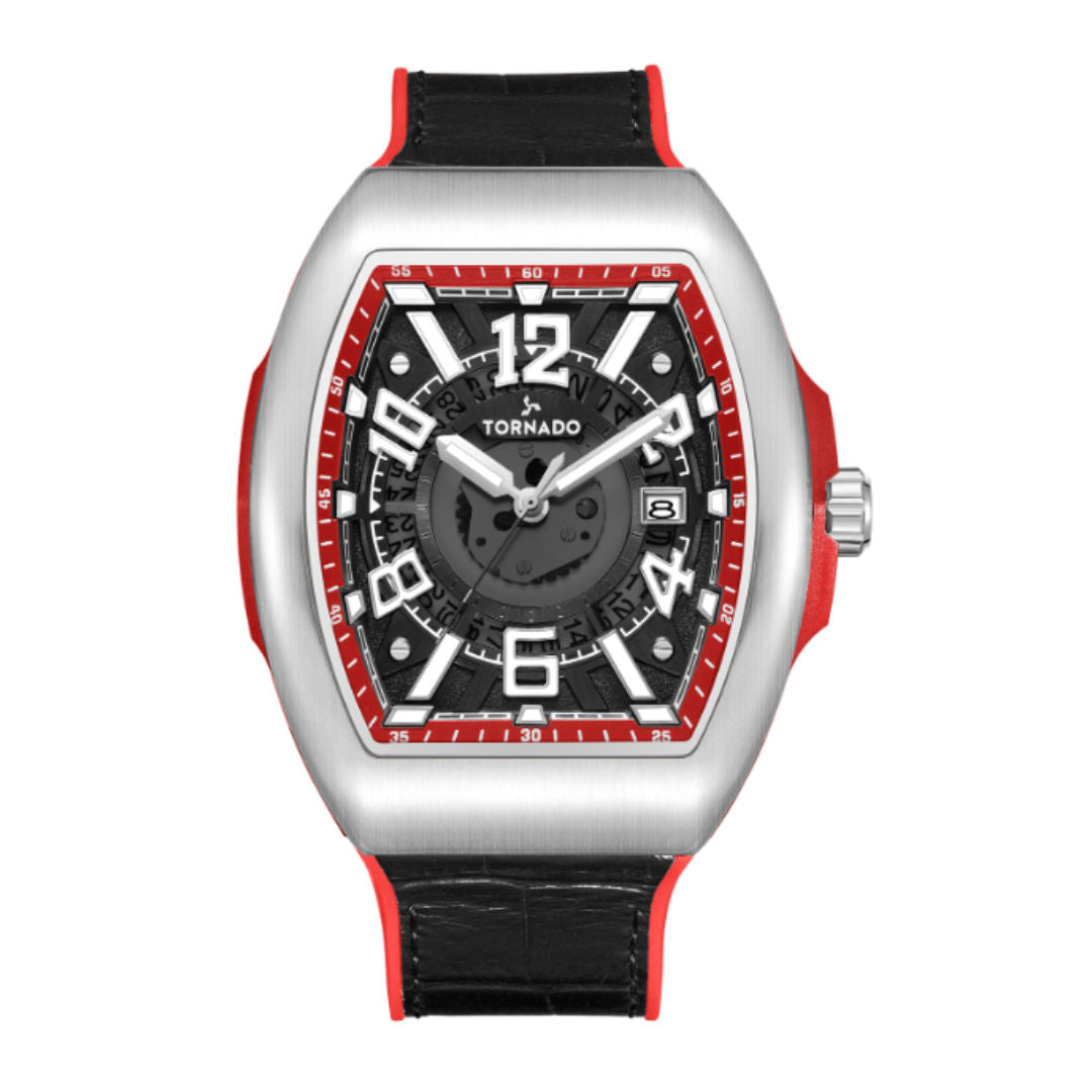 Tornado Men's Xenith 3-Hand Leather Rubber Band Analog Watch, 44mm, T25301 Series