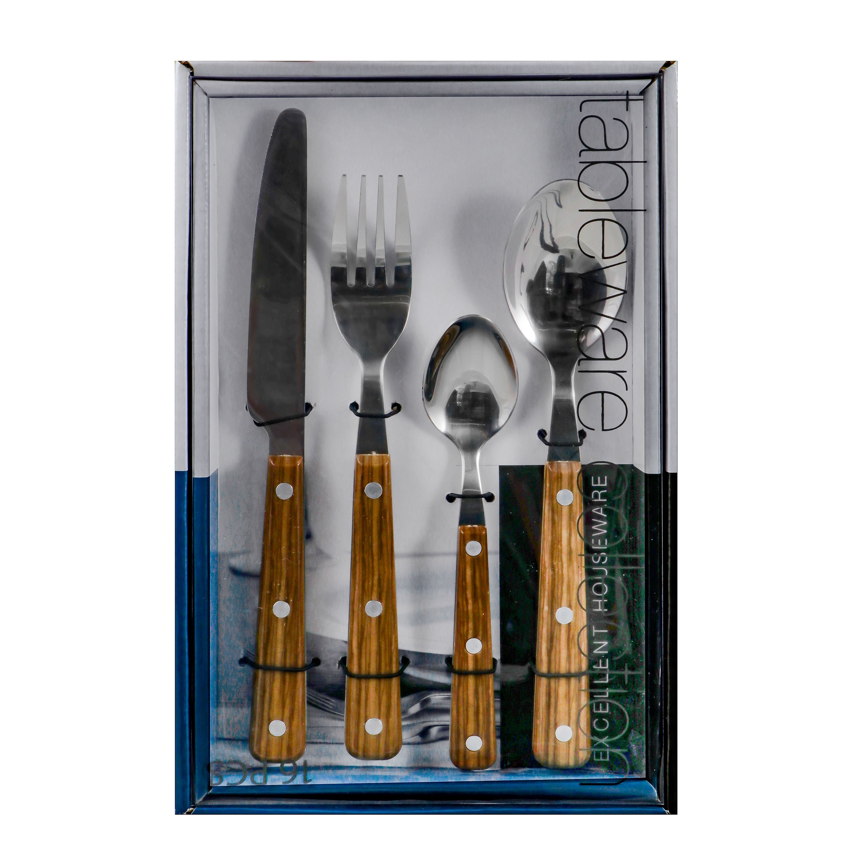 Excellent Houseware 16-Piece Cutlery Set Stainless Steel 430 with ABS Handles