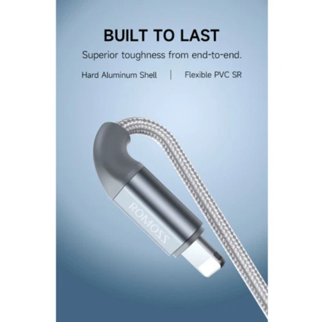 Romoss USB-C To Lightning Data Charging Nylon Braided Cable, 3A, Gray