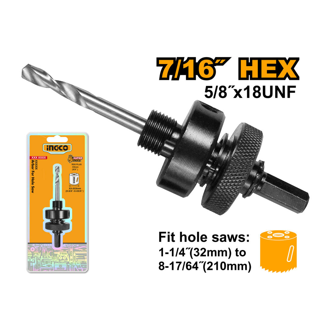 INGCO Arbor For Hole Saw, 7/16" Hex Shank