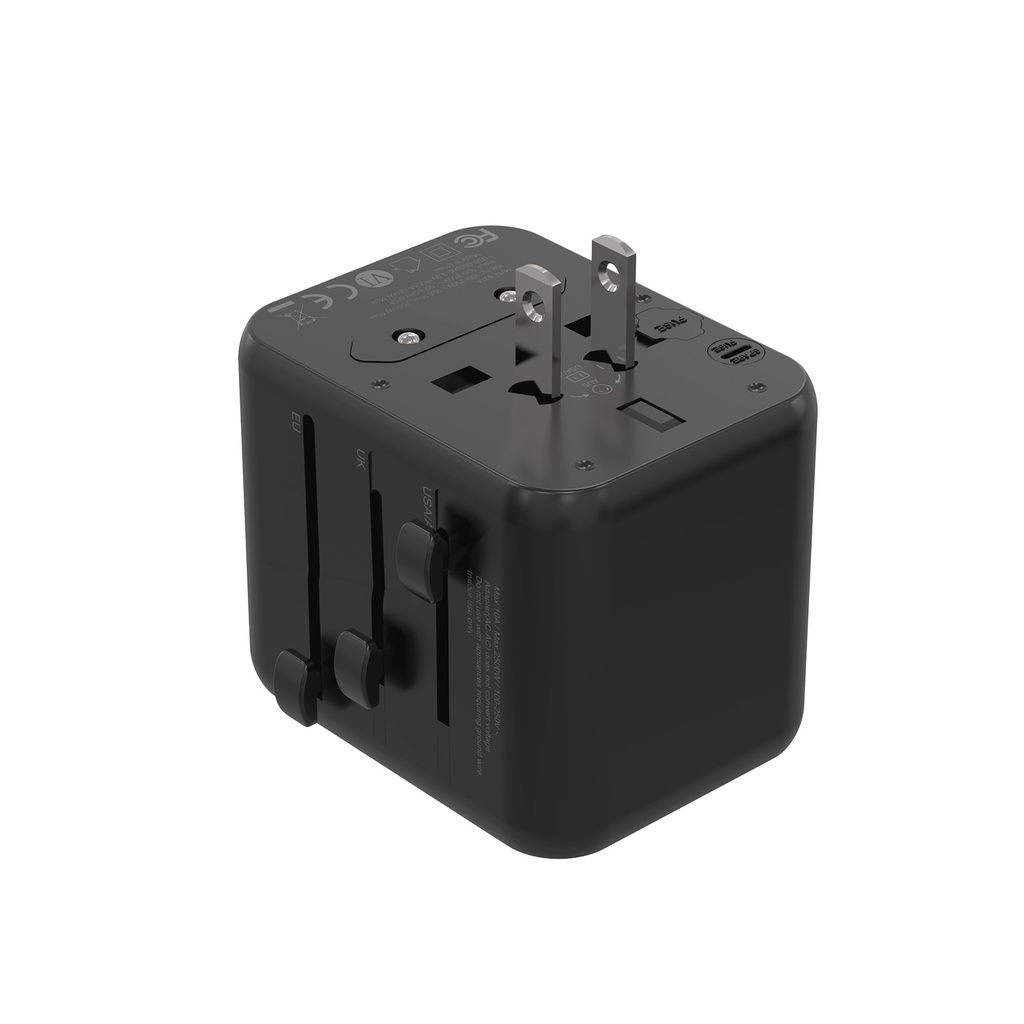 Porodo Dual USB-A Universal Travel Adapter 2.4A, Black